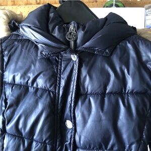 Girl’s Michael Kors Navy Blue Stadium Length Hooded Puffer Jacket 6x Pre Own